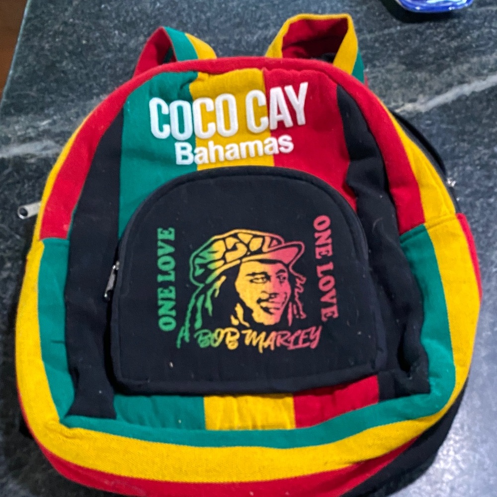 VTG Bob Marley "One Love" Coco Cay Bahamas Striped Backpack